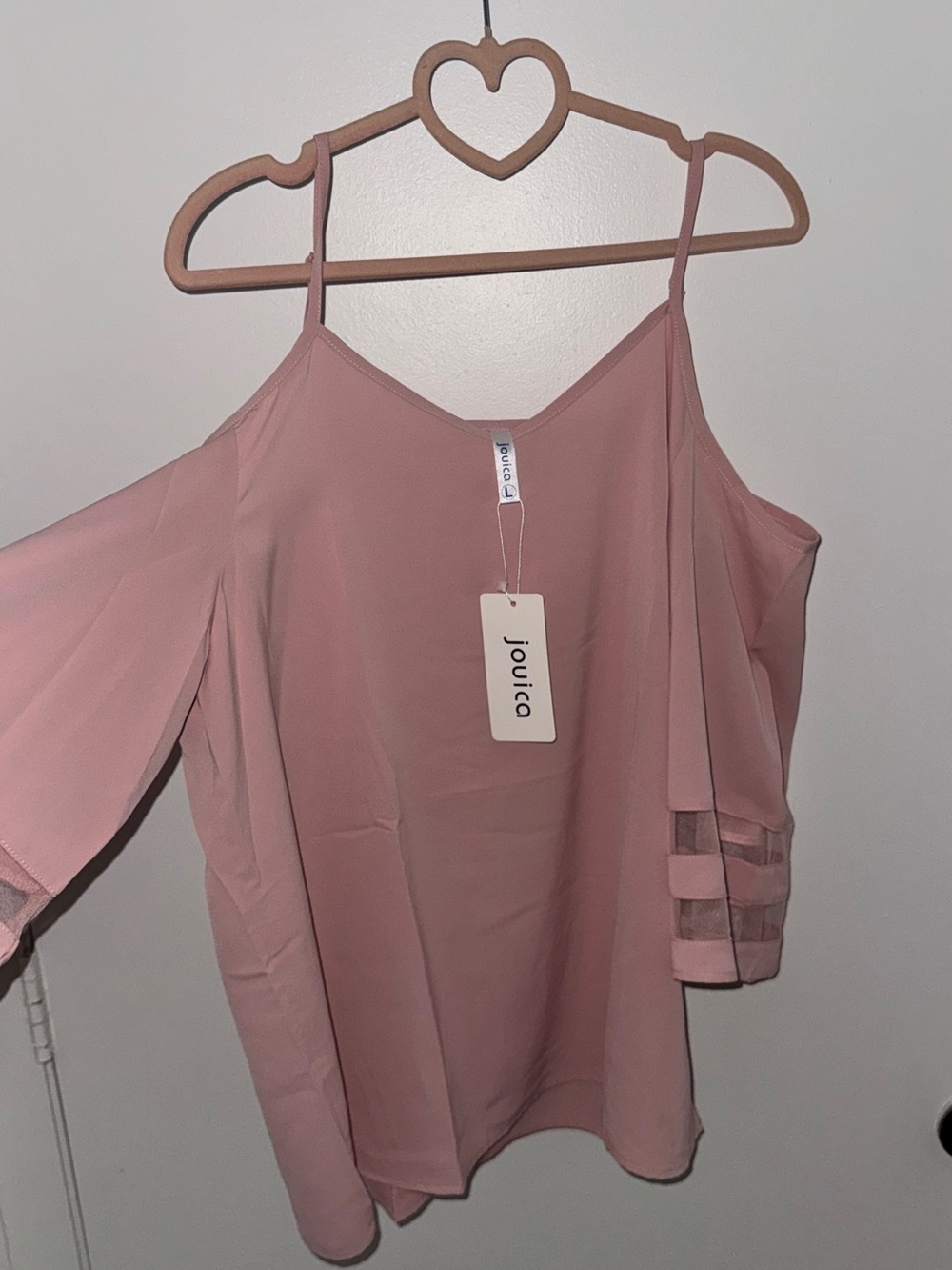 Jouica Dusty Pink Cold-Shoulder Blouse with Strappy Sleeve Detail